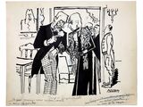 drawing of a man and woman talking to a man in a suit