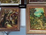 three pictures of a painting on the wall of a room