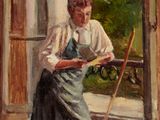 tableau représentant une femme appuyée sur le rebord d'une fenêtre, en train de lire un livre