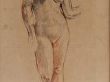 une image représentant le dessin d'une femme nue debout devant un mur