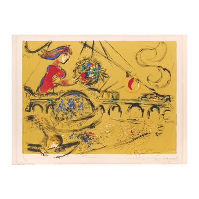 an image of a painting on a yellow background with birds