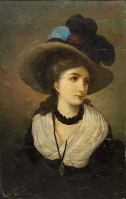 portrait d'une dame coiffée d'un grand chapeau