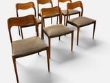 set of six vintage teak dining chairs with upholstered seats