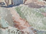a picture of a painting of a house on a hill