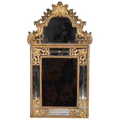 GLACE REGENCE à pare close et fronton en bois doré et sculpt… - Photo 1