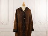 brown sheared coat with hood and fur lining