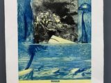 une image représentant un tableau bleu et blanc accroché à un mur