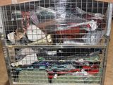 a metal cart with a lot of items in it