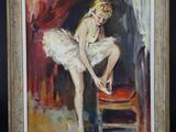 une peinture à l'huile représentant une femme en tutu assise sur un tabouret