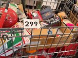 a shopping cart full of items in a store