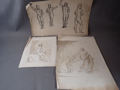 Trois dessins représentant un homme et une femme sont reproduits sur une feuille de papier
