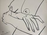 drawing of a woman ' s hand holding a man ' s hand on a table