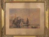 an image of a picture of a painting of a castle on the water