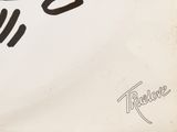 a black and white drawing of a clock on a white wall