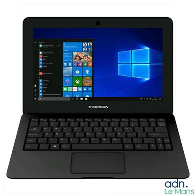 a black laptop with a blue keyboard on the screen