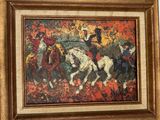 peinture d'un groupe d'hommes à cheval dans un champ