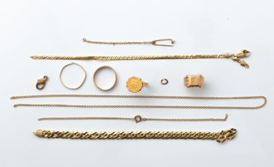 an assortment of gold jewelry including rings, bracelets, and rings
