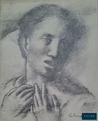 an image of a drawing of a woman ' s face with her hands on her chest