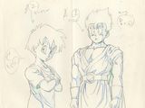 dessin représentant deux personnages d'anime aux expressions différentes sur une feuille de papier