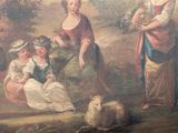 a painting of a group of people with a dog