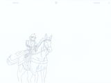 un dessin représentant un homme à cheval avec une femme à ses côtés