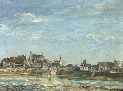 un tableau représentant une vue de la ville depuis l'eau