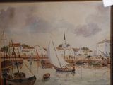 a picture of a painting of boats in the water