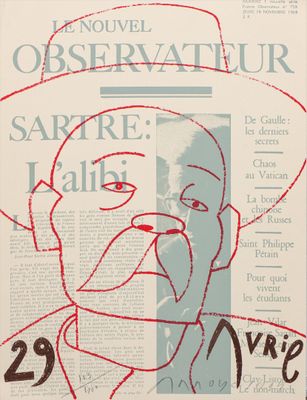 une image représentant un journal sur lequel figure le dessin d'un homme portant un chapeau