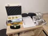 a case with a lot of medical equipment on a desk