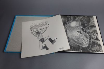 an open book with a drawing of a man on a skateboard