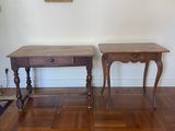 two tables that are sitting on a hard wood floor