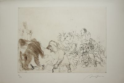 dessin représentant un ours et un enfant devant un groupe de personnes