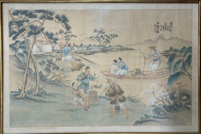 CHINE - XXe siècle. Scène animée Encre sur soie H.