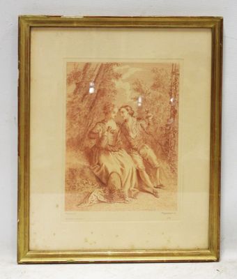 painting of a woman sitting on a rock in a wooded area