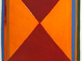 an abstract painting of a square with a red, orange, and blue design