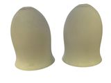 pair of white ceramic salt and pepper shakers on a white background