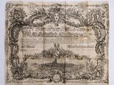 an old manuscript with a picture of a castle on it