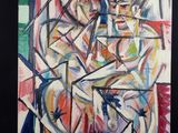 peinture abstraite représentant un homme et une femme assis sur une chaise