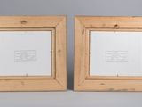 two wooden frames with a drawing of a man and a woman