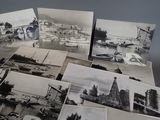 several old black and white photos of boats in a harbor
