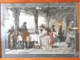 une peinture représentant un groupe de personnes assises à une table