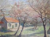 a painting of a house in the middle of a field