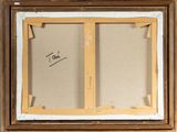 a painting of a window frame with a drawing of a cat