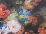 a painting of flowers in a vase on a table