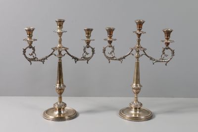 pair of antique silver plated candelabs with candlesticks