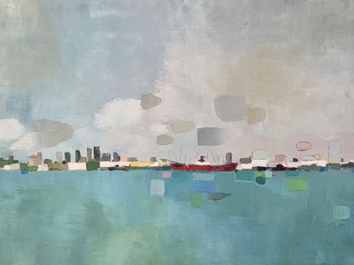 une image représentant une peinture d'une ville au bord d'un plan d'eau