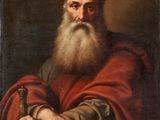 a painting of an old man with a beard holding a sword