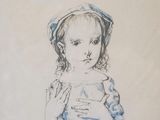 dessin représentant une petite fille tenant une poupée dans ses mains