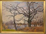 une peinture d'un arbre au milieu d'un champ