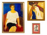 tableau représentant une femme assise sur une chaise à côté d'un tableau représentant un homme